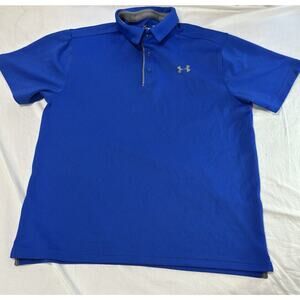 Under Armour Polo Shirt Men's Size L Blue Striped Short Sleeve Heatgear